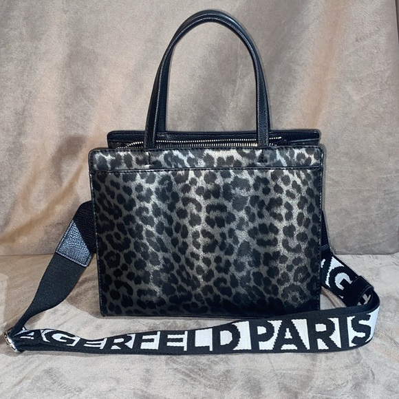 Karl Lagerfeld Paris Maybelle Satchel Black/Grey Leopard - Picture 2 of 16